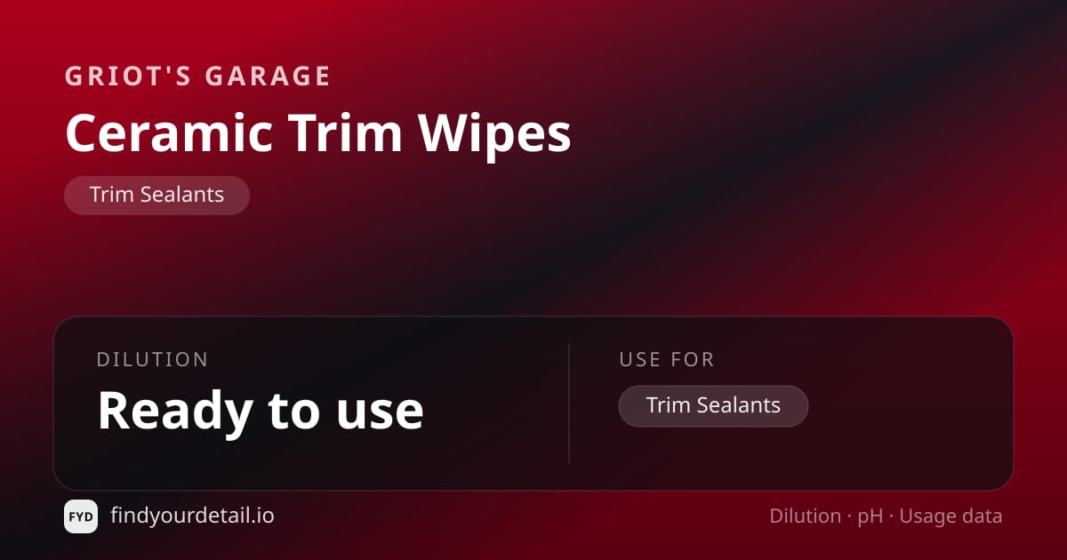 Griot's Garage Ceramic Trim Wipes dilution ratio and pH specification chart