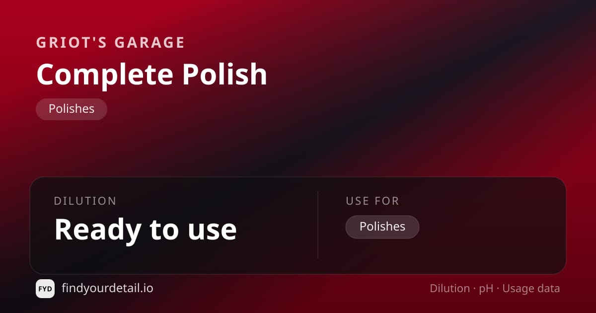 Griot's Garage Complete Polish dilution ratio and pH specification chart