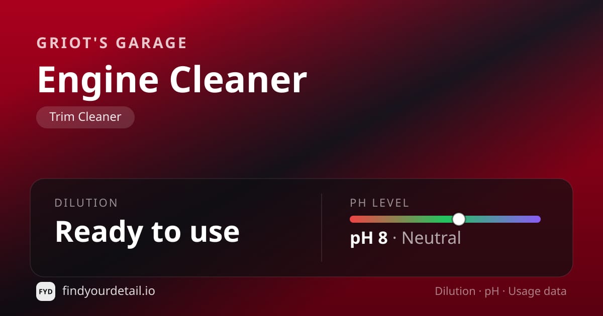 Griot's Garage Engine Cleaner dilution ratio and pH specification chart