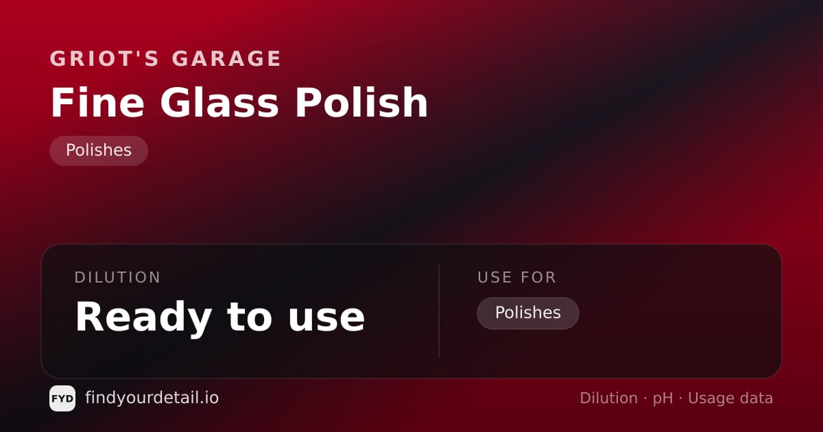 Griot's Garage Fine Glass Polish dilution ratio and pH specification chart