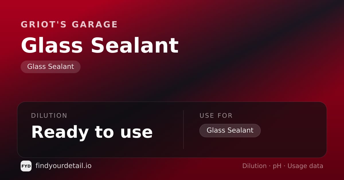 Griot's Garage Glass Sealant dilution ratio and pH specification chart