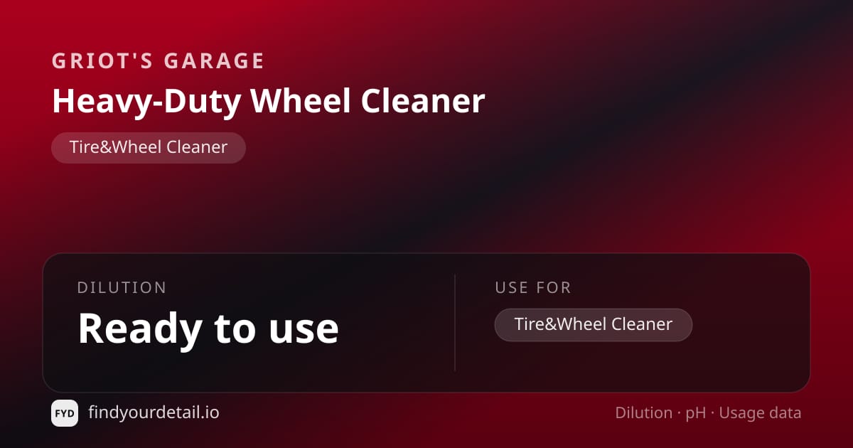 Griot's Garage Heavy-Duty Wheel Cleaner dilution ratio and pH specification chart