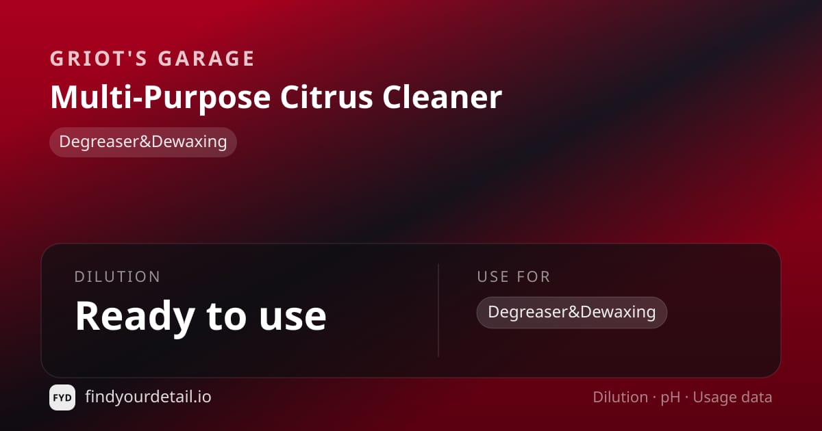 Griot's Garage Multi-Purpose Citrus Cleaner dilution ratio and pH specification chart