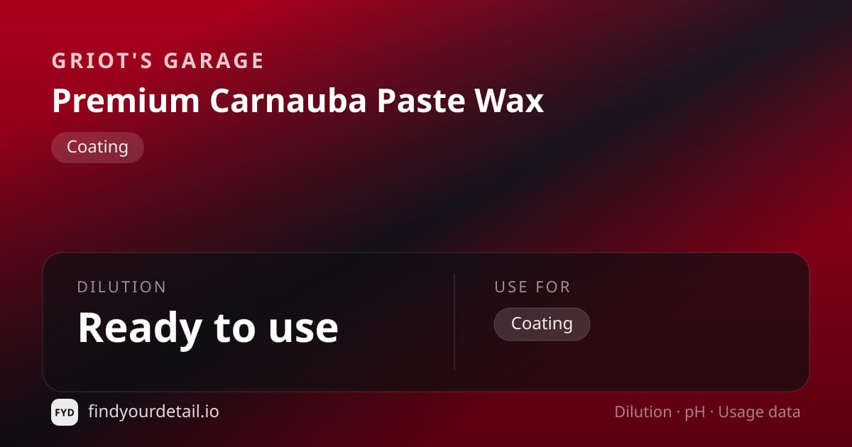 Griot's Garage Premium Carnauba Paste Wax dilution ratio and pH specification chart