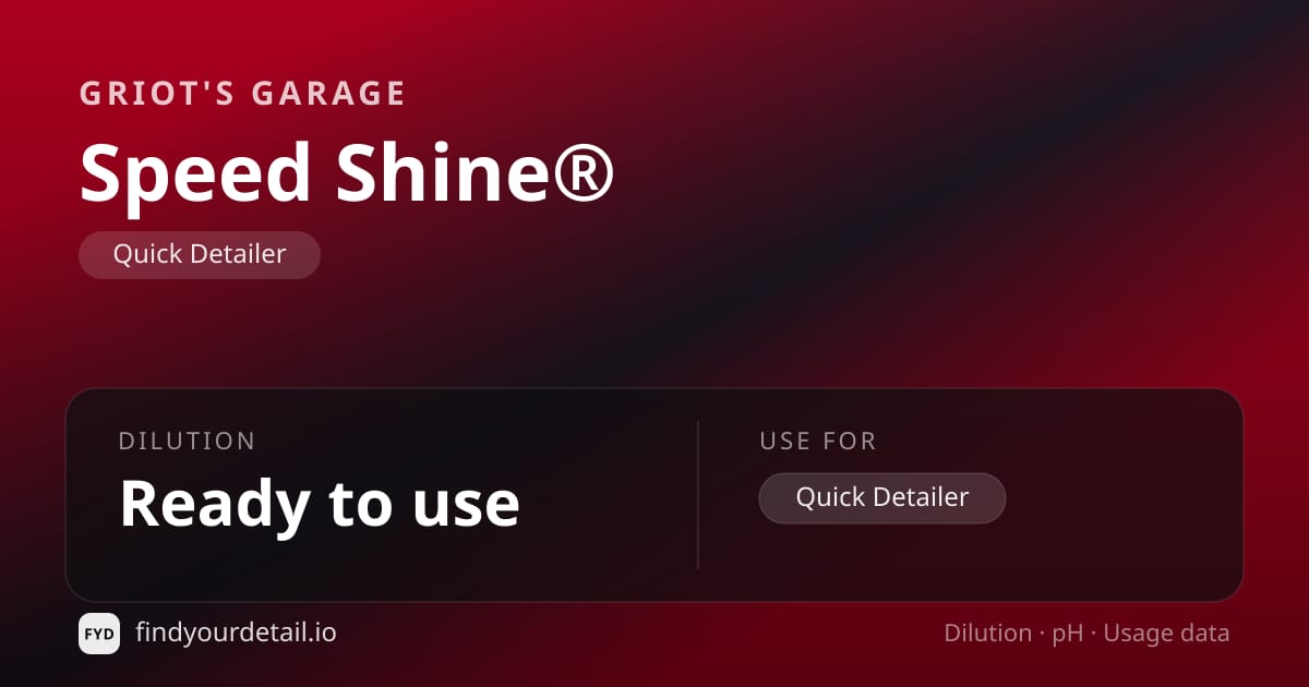 Griot's Garage Speed Shine® dilution ratio and pH specification chart