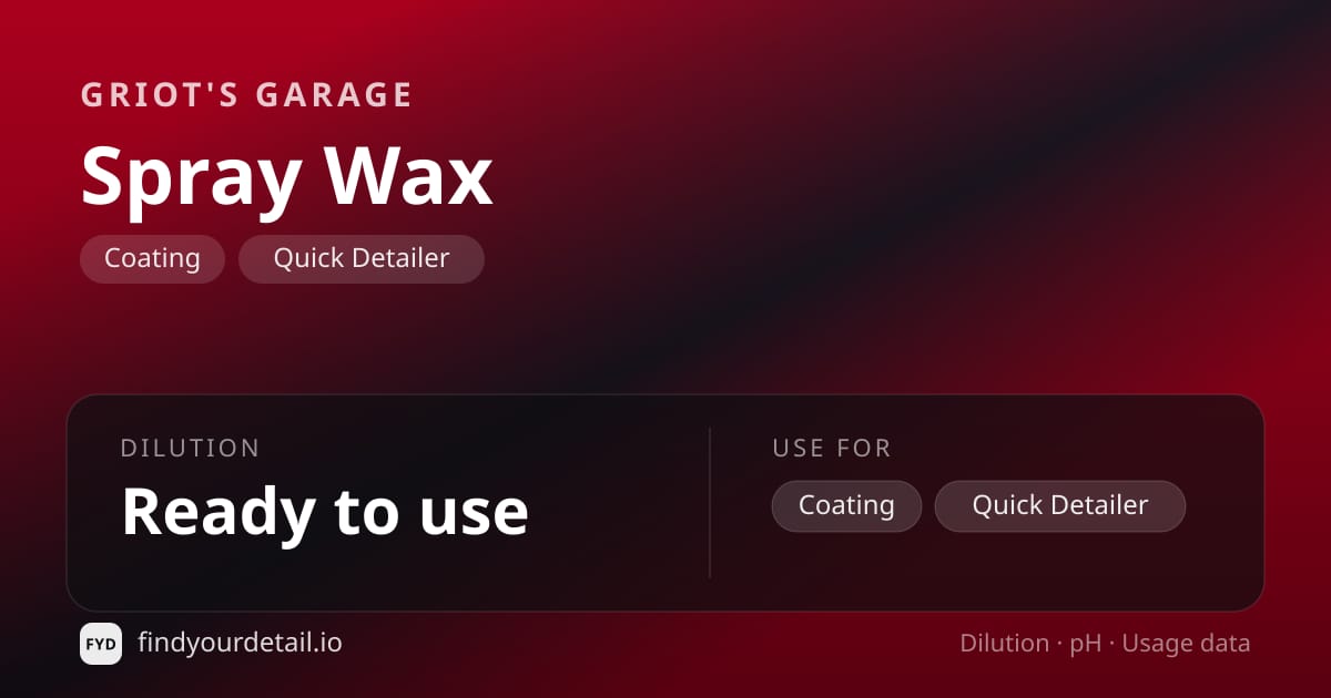 Griot's Garage Spray Wax dilution ratio and pH specification chart