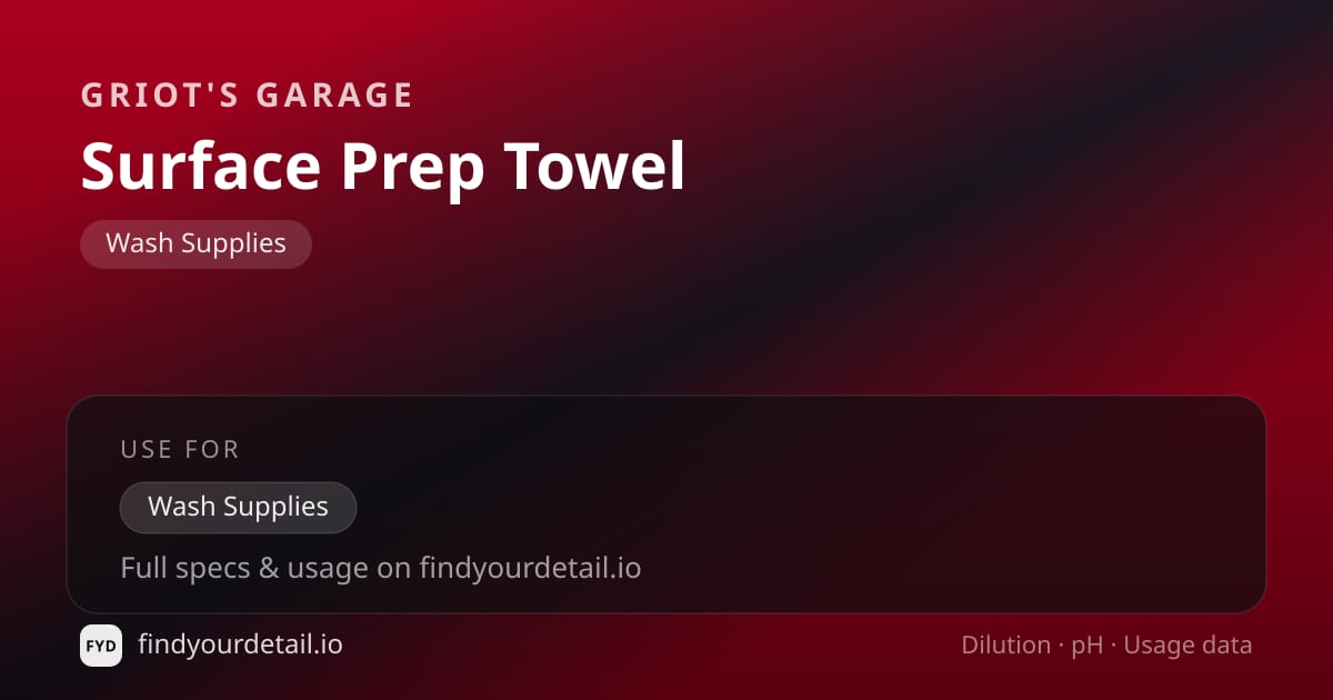 Griot's Garage Surface Prep Towel dilution ratio and pH specification chart