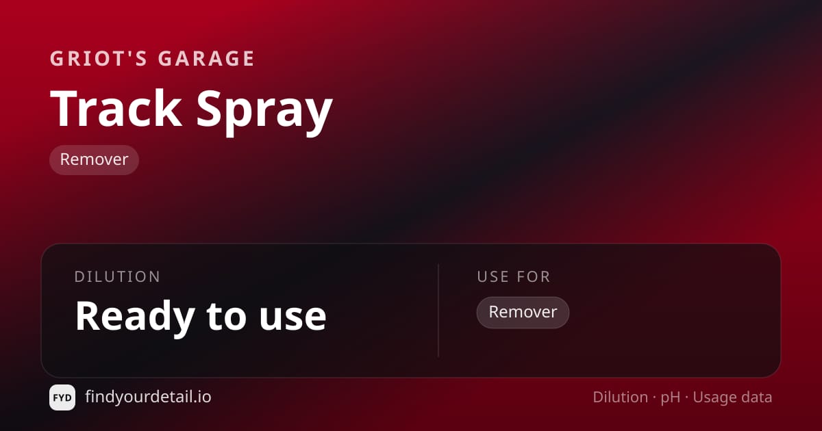 Griot's Garage Track Spray dilution ratio and pH specification chart