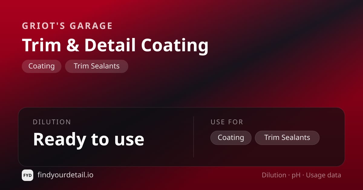 Griot's Garage Trim & Detail Coating dilution ratio and pH specification chart