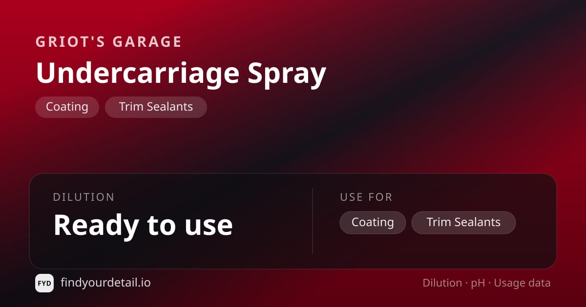 Griot's Garage Undercarriage Spray dilution ratio and pH specification chart