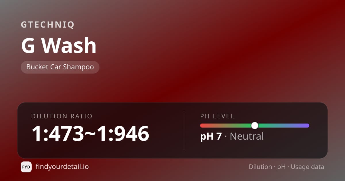 GTECHNIQ G 워시 희석비 pH 스펙 카드