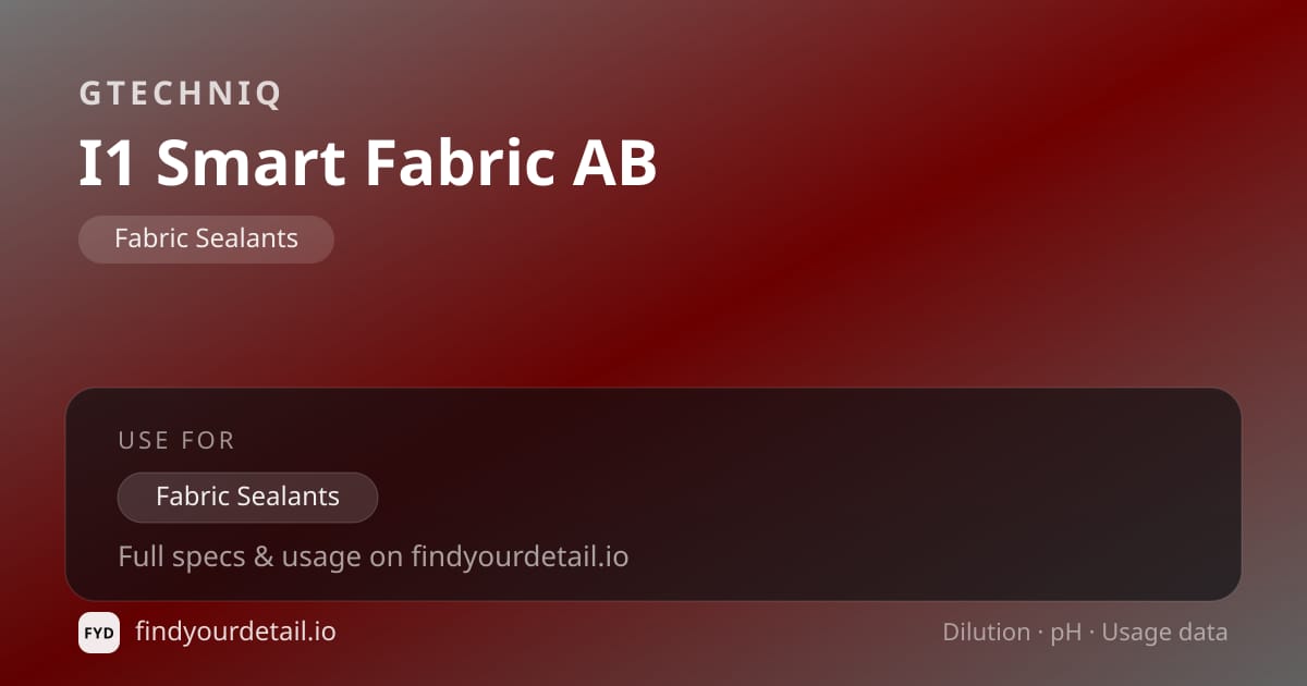 GTECHNIQ I1 Smart Fabric AB dilution ratio and pH specification chart