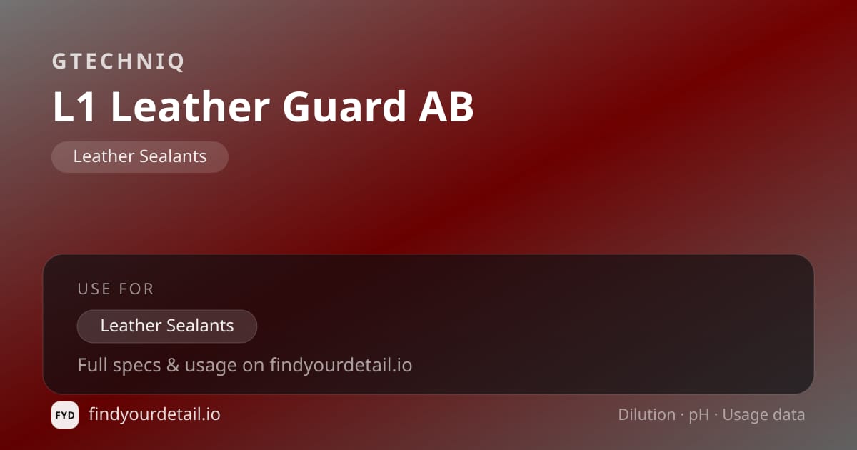 GTECHNIQ L1 Leather Guard AB dilution ratio and pH specification chart