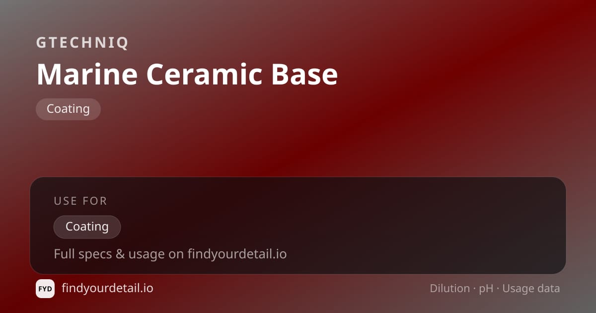 GTECHNIQ Marine Ceramic Base dilution ratio and pH specification chart