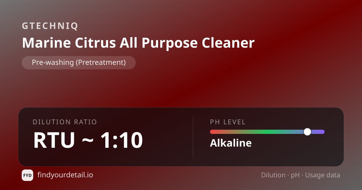 GTECHNIQ Marine Citrus All Purpose Cleaner dilution ratio and pH specification chart
