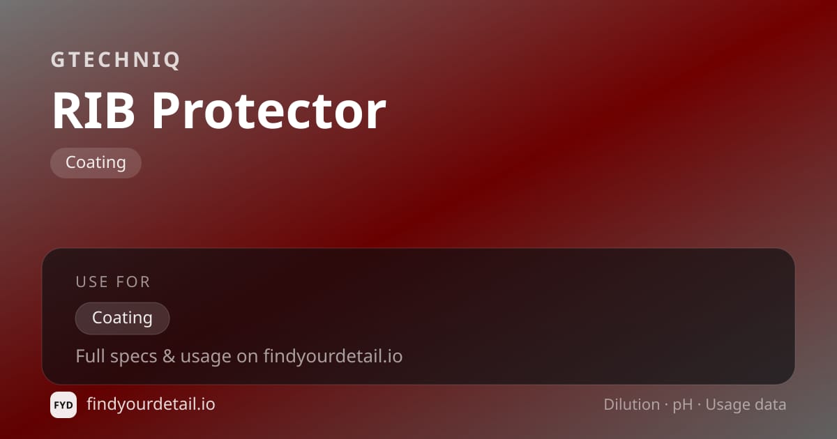 GTECHNIQ RIB Protector dilution ratio and pH specification chart