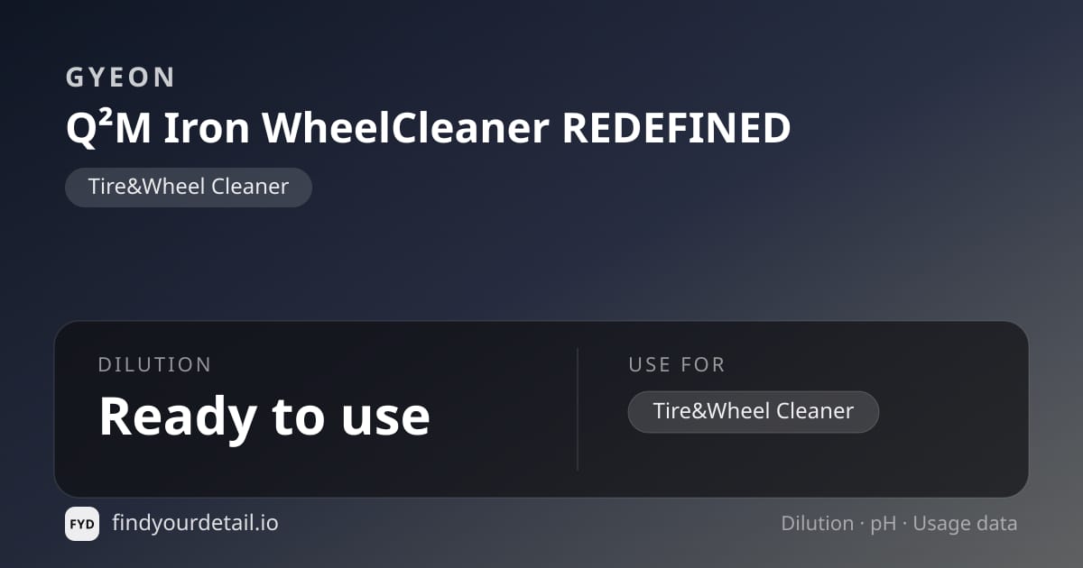 GYEON Q²M Iron WheelCleaner REDEFINED dilution ratio and pH specification chart