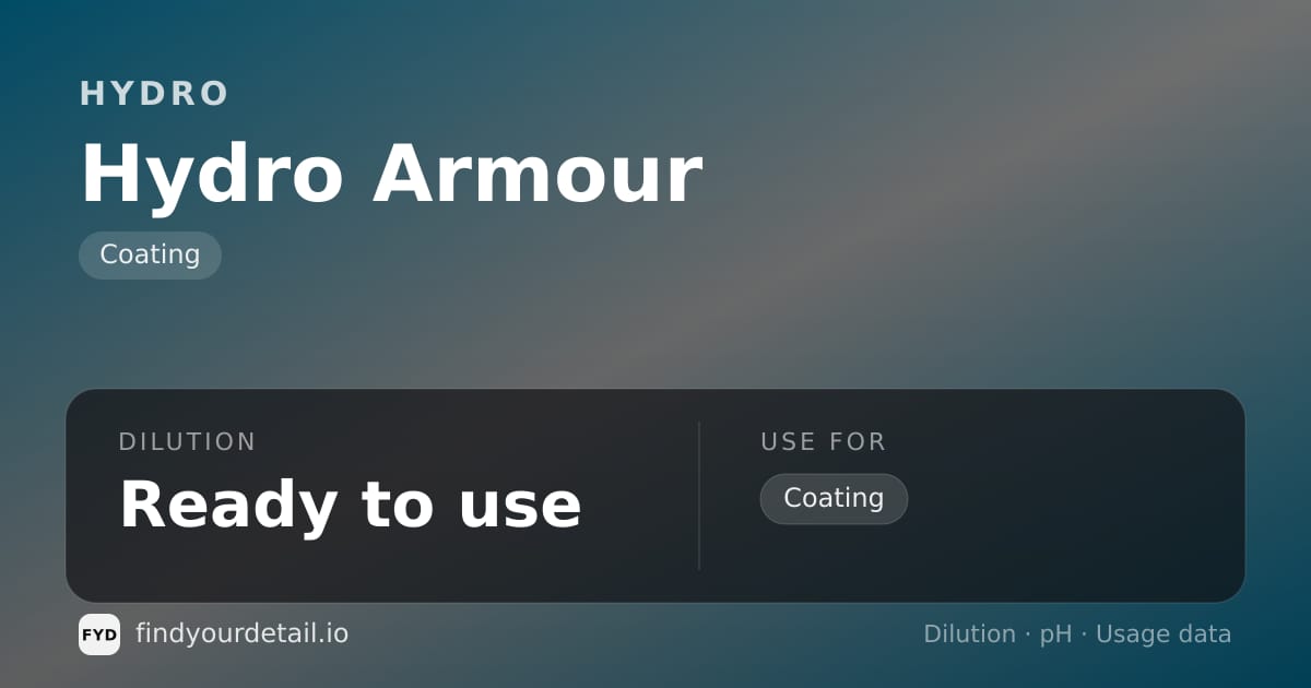 HYDRO Hydro Armour dilution ratio and pH specification chart