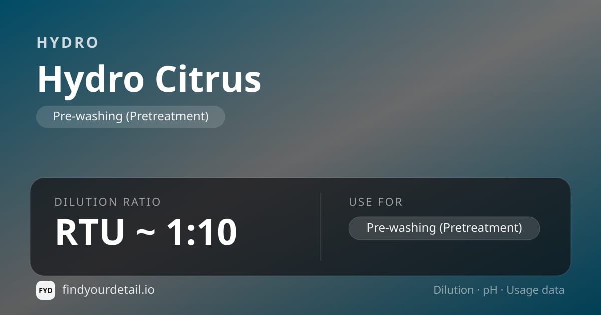 HYDRO Hydro Citrus dilution ratio and pH specification chart