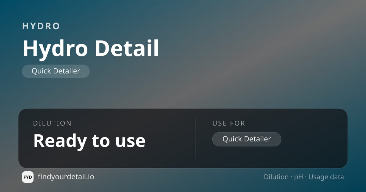HYDRO Hydro Detail dilution ratio and pH specification chart
