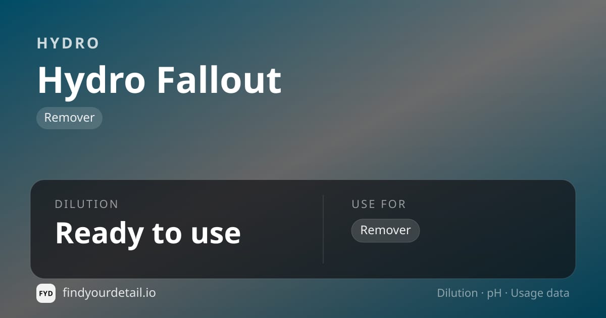 HYDRO Hydro Fallout dilution ratio and pH specification chart