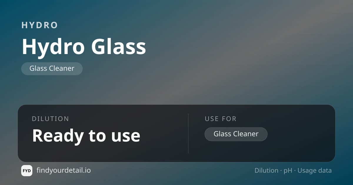 HYDRO Hydro Glass dilution ratio and pH specification chart