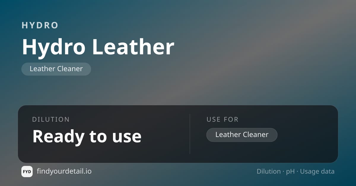HYDRO Hydro Leather dilution ratio and pH specification chart