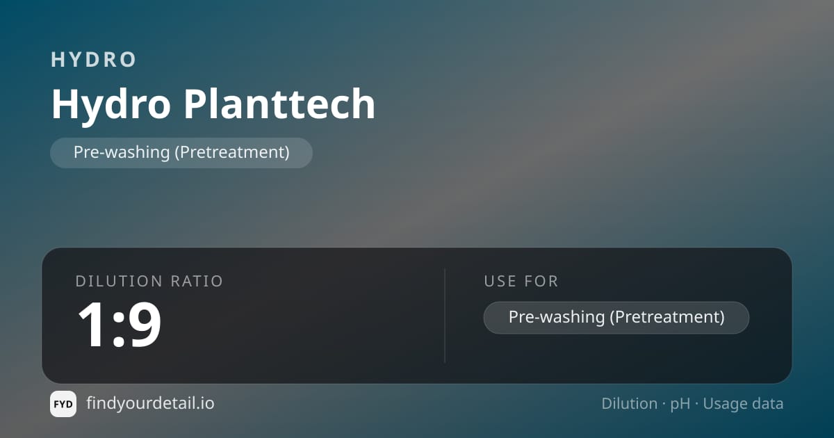 HYDRO Hydro Planttech dilution ratio and pH specification chart