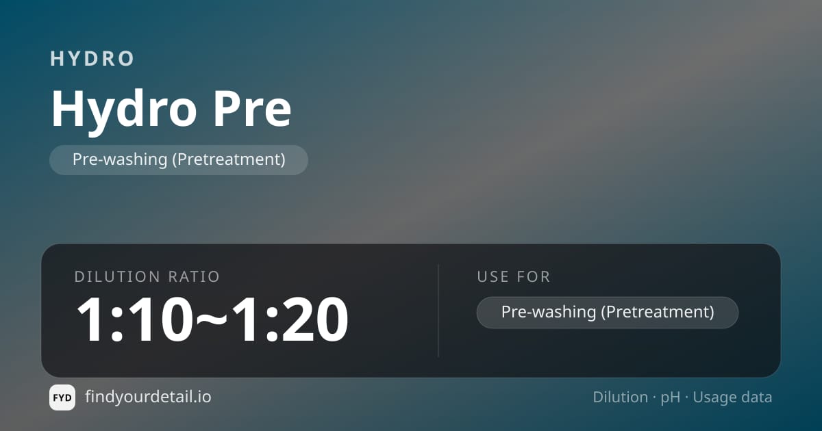 HYDRO Hydro Pre dilution ratio and pH specification chart
