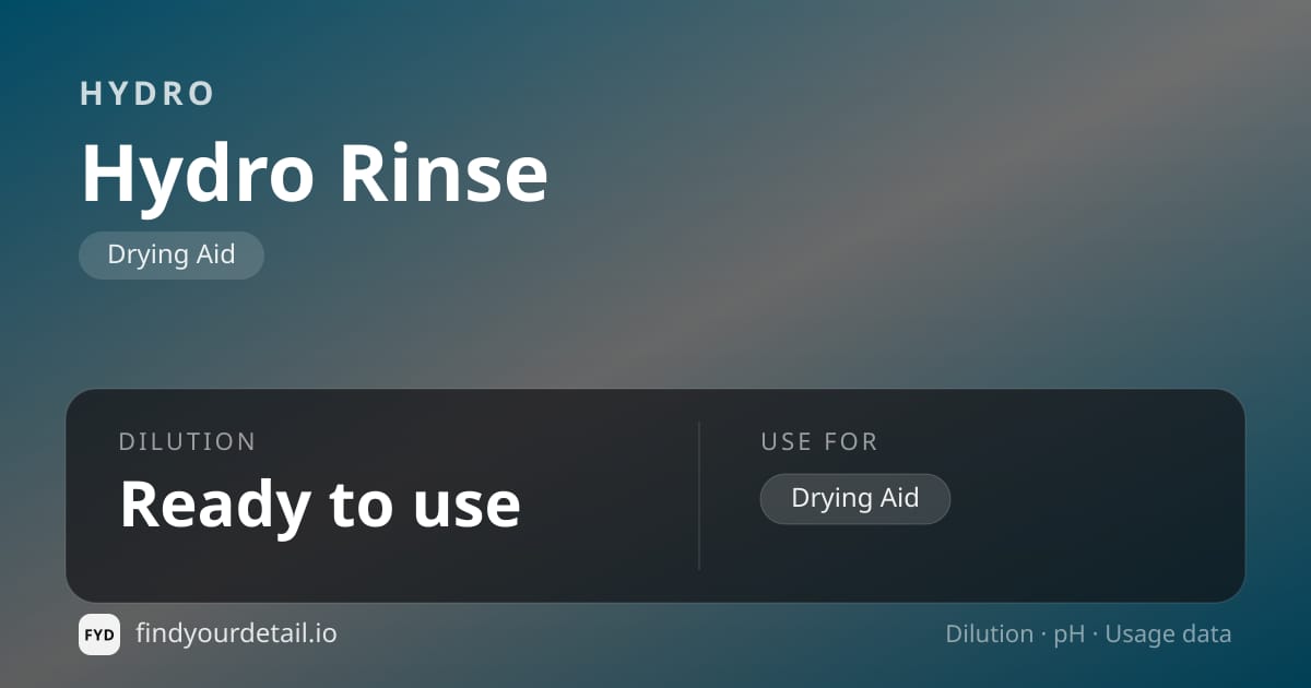 HYDRO Hydro Rinse dilution ratio and pH specification chart