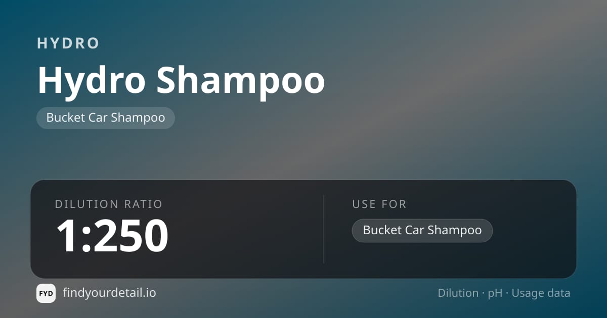 HYDRO Hydro Shampoo dilution ratio and pH specification chart