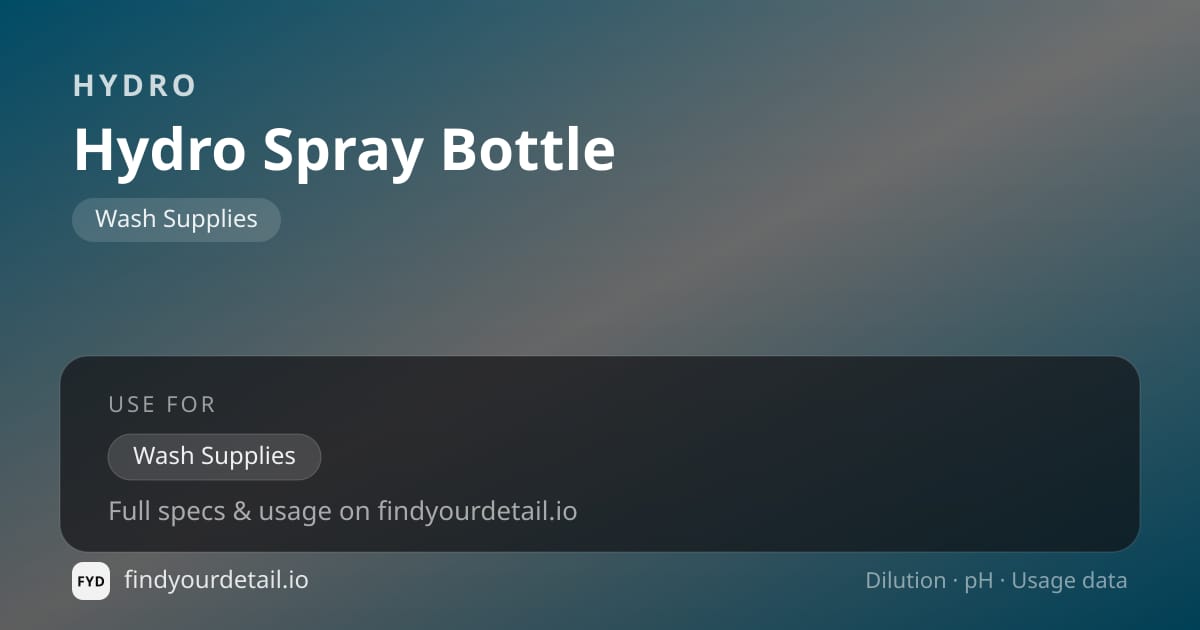 HYDRO Hydro Spray Bottle dilution ratio and pH specification chart