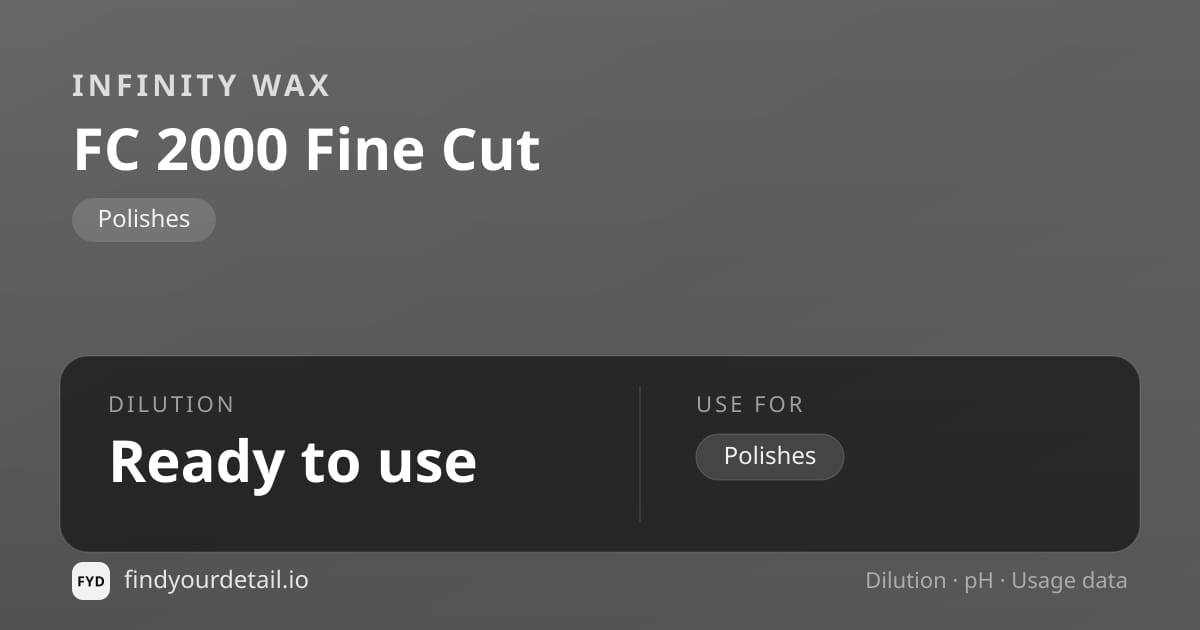 Infinity Wax FC 2000 Fine Cut dilution ratio and pH specification chart