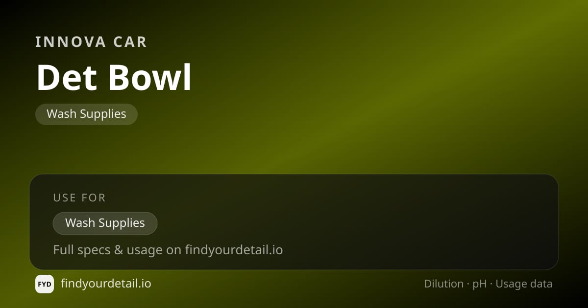 Innova Car Det Bowl dilution ratio and pH specification chart