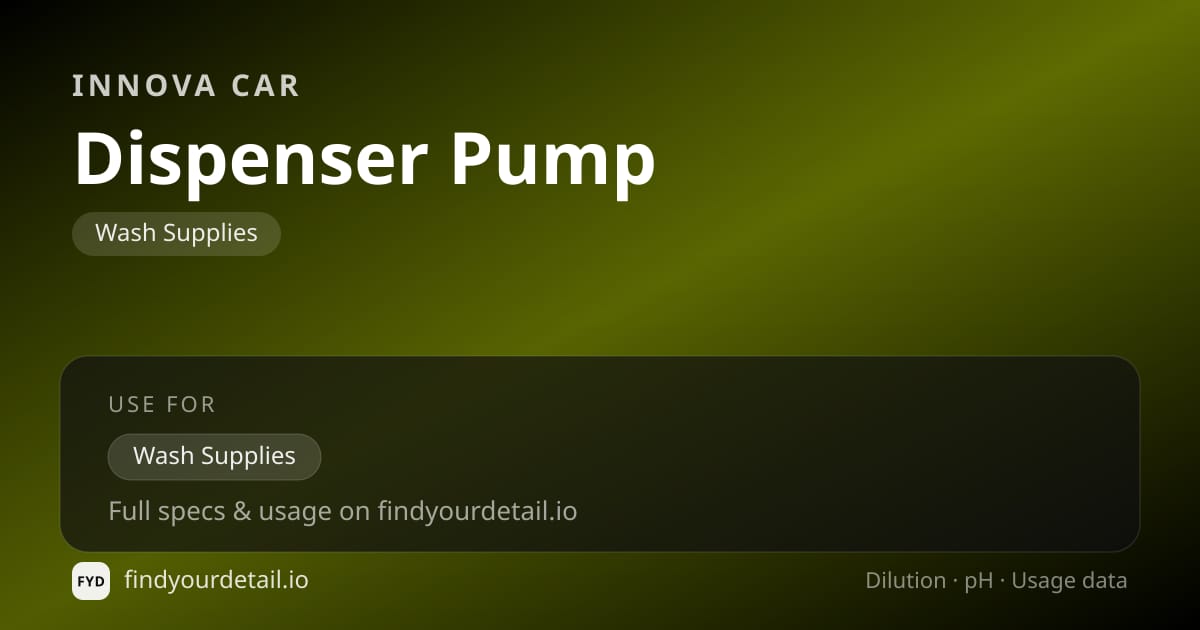 Innova Car Dispenser Pump dilution ratio and pH specification chart