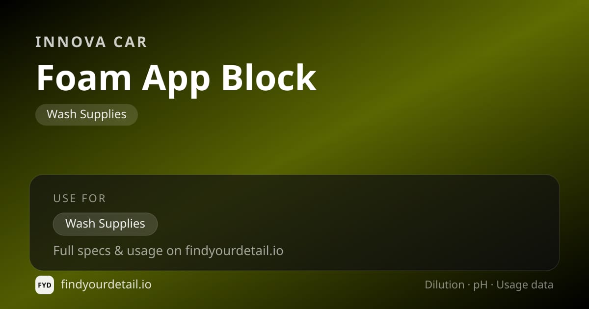 Innova Car Foam App Block dilution ratio and pH specification chart