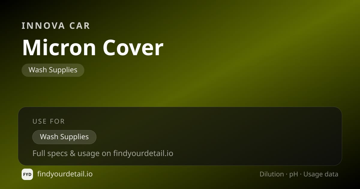 Innova Car Micron Cover dilution ratio and pH specification chart