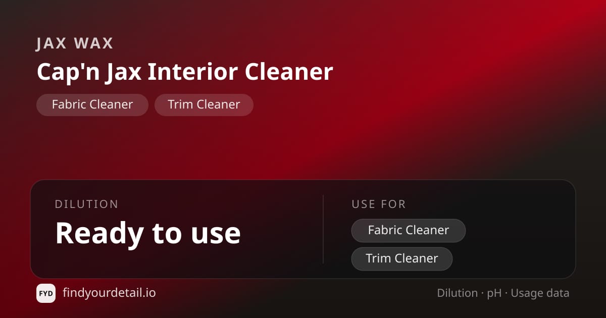 Jax Wax 캡틴 잭스 인테리어 클리너 희석비 pH 스펙 카드