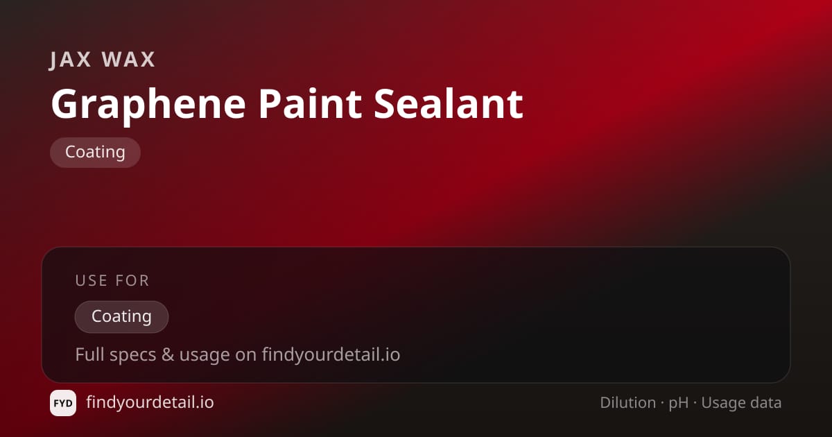 Jax Wax Graphene Paint Sealant dilution ratio and pH specification chart