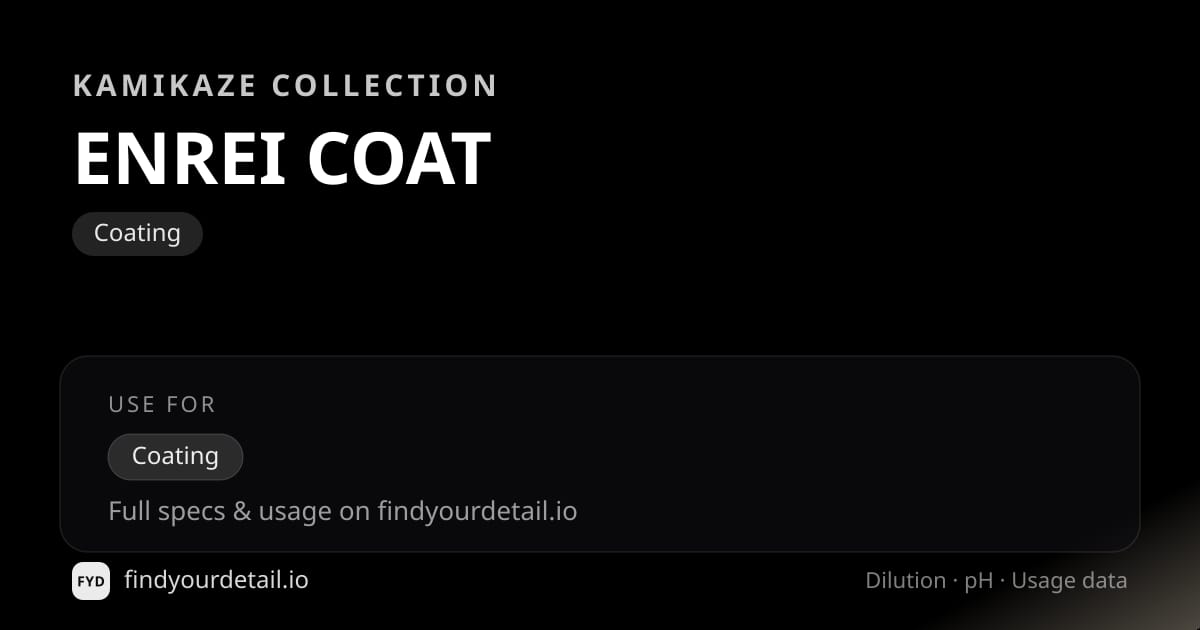 Kamikaze Collection ENREI COAT dilution ratio and pH specification chart