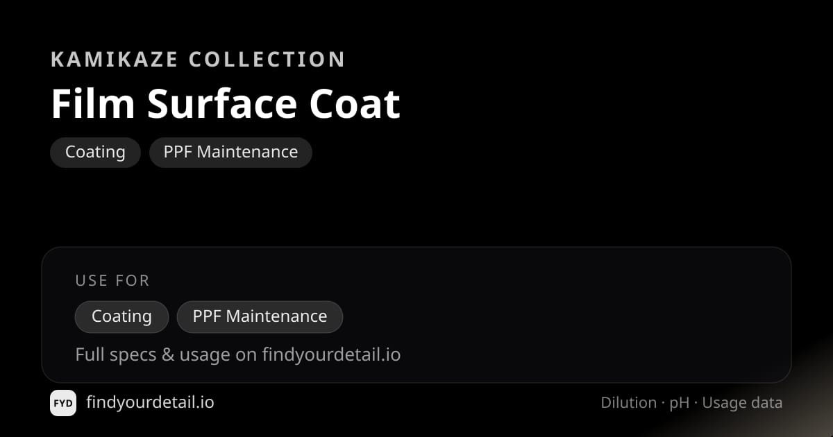 Kamikaze Collection Film Surface Coat dilution ratio and pH specification chart