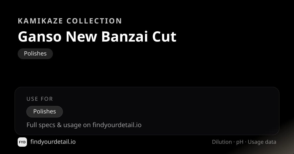 Kamikaze Collection Ganso New Banzai Cut dilution ratio and pH specification chart