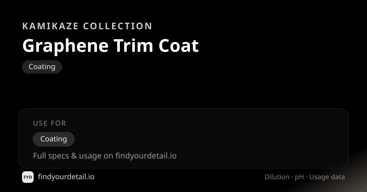 Kamikaze Collection Graphene Trim Coat dilution ratio and pH specification chart