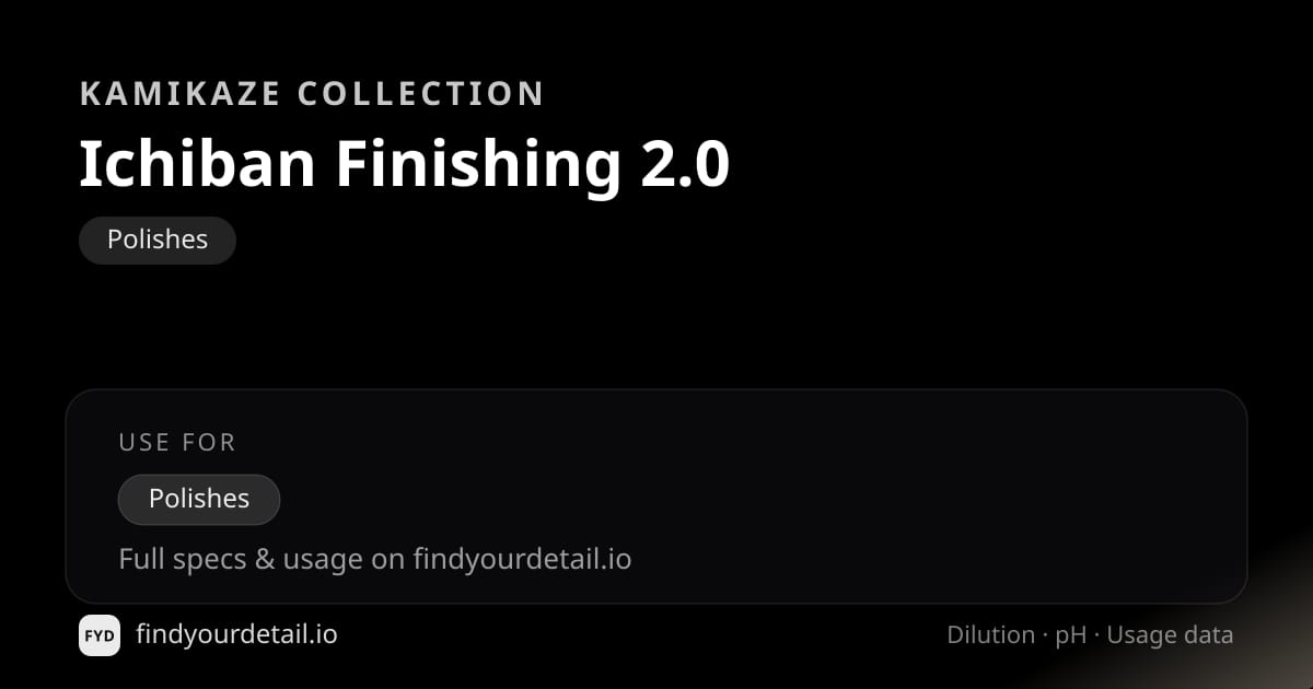 Kamikaze Collection Ichiban Finishing 2.0 dilution ratio and pH specification chart