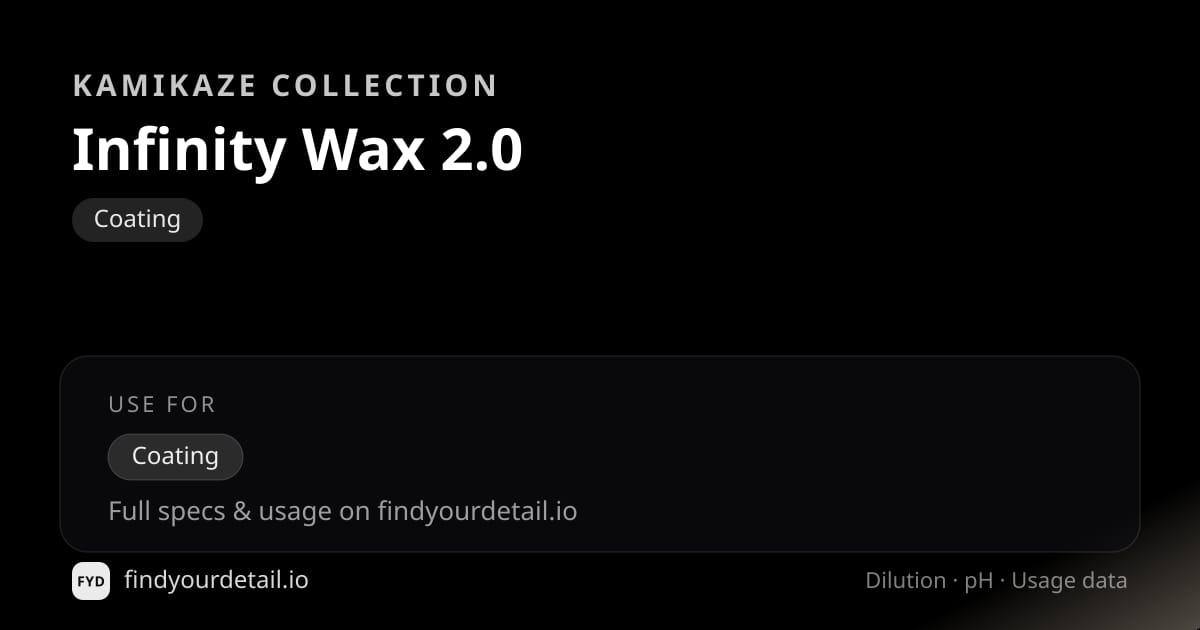 Kamikaze Collection Infinity Wax 2.0 dilution ratio and pH specification chart