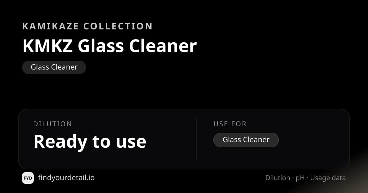 Kamikaze Collection KMKZ Glass Cleaner dilution ratio and pH specification chart