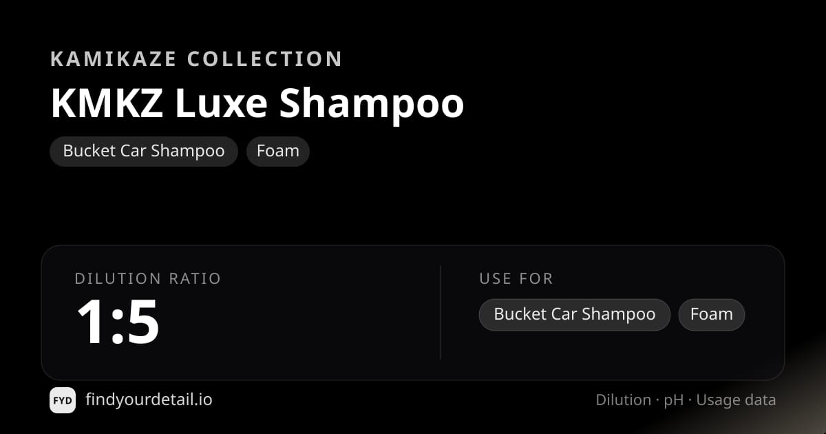 Kamikaze Collection KMKZ Luxe Shampoo dilution ratio and pH specification chart