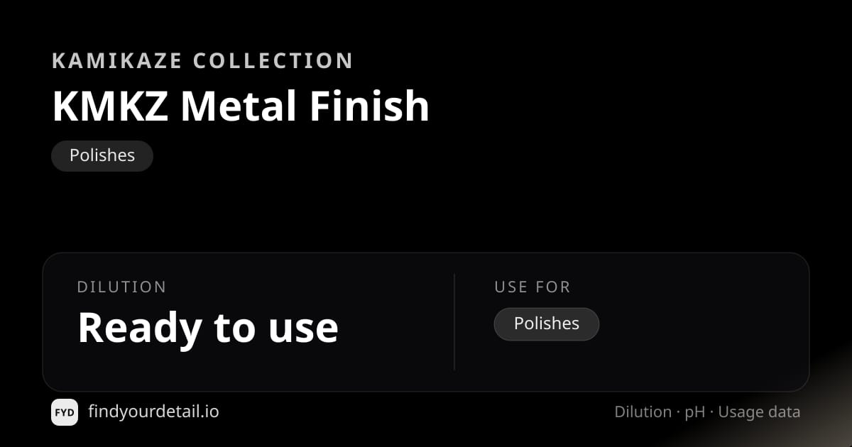 Kamikaze Collection KMKZ Metal Finish dilution ratio and pH specification chart