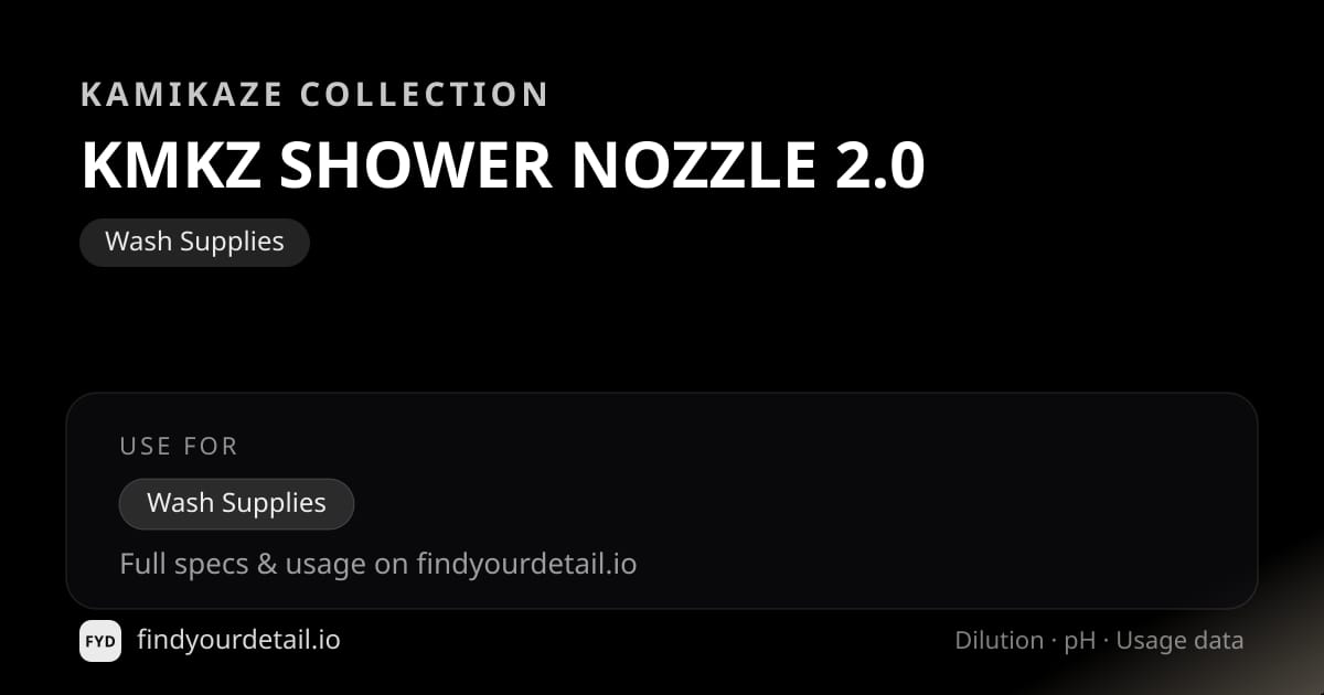 Kamikaze Collection KMKZ SHOWER NOZZLE 2.0 dilution ratio and pH specification chart