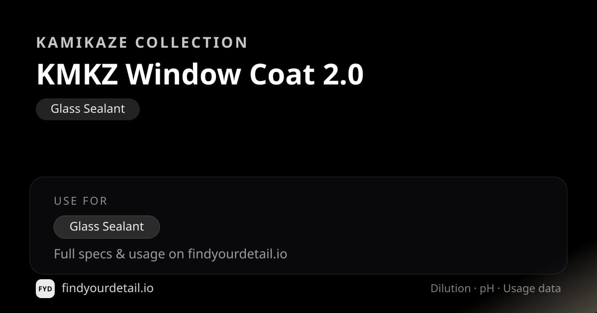 Kamikaze Collection KMKZ Window Coat 2.0 dilution ratio and pH specification chart